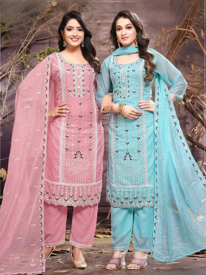 PickCell Premium Embroidery Work Kurti Set  Kurti, Bottom & Dupatta | Organza Fabric | Women Designer Ethnic Wear