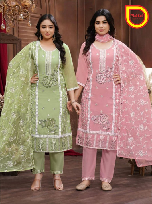 PickCell Embroidery Work Kurti Set – Kurti, Bottom & Dupatta | Premium Collection | Women’s Designer Ethnic Wear