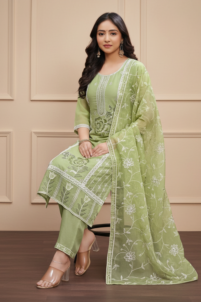 PickCell Embroidery Work Kurti Set  Kurti, Bottom & Dupatta | Premium Collection | Women Designer Ethnic Wear