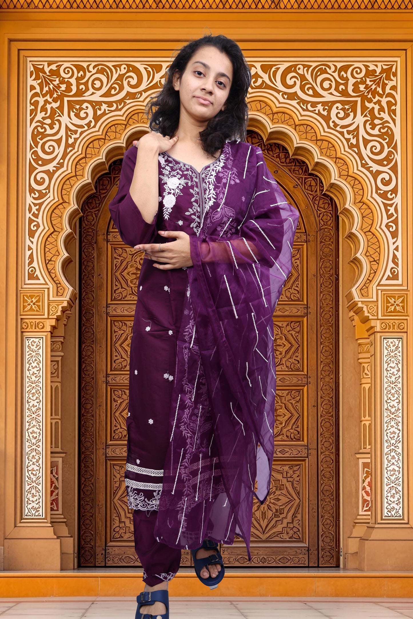 PickCell Embroidery Work Kurti Set – Roman Silk 3 Piece Suit (Kurti, Bottom & Dupatta) | Stylish Ethnic Wear for Women