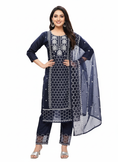 PickCell Designer Roman Silk Embroidered Kurti Set with Bottom & Dupatta  Premium Ethnic Wear for Women & Girls