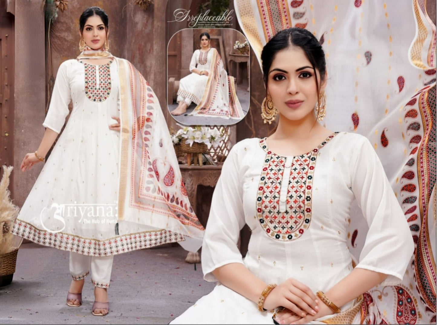 PickCell Blooming Vichitra Silk 3-Piece Ghera Kurti Set with Digital Jacquard Dupatta  Premium Ethnic Wear for Women & Girls