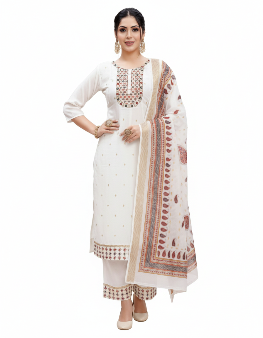 PickCell Blooming Vichitra Silk 3-Piece Ghera Kurti Set with Digital Jacquard Dupatta  Premium Ethnic Wear for Women & Girls