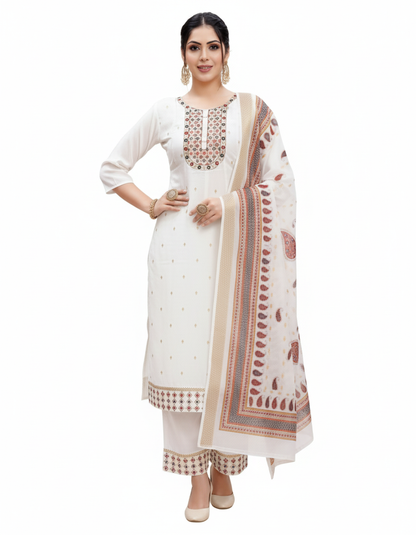 PickCell Blooming Vichitra Silk 3-Piece Ghera Kurti Set with Digital Jacquard Dupatta  Premium Ethnic Wear for Women & Girls