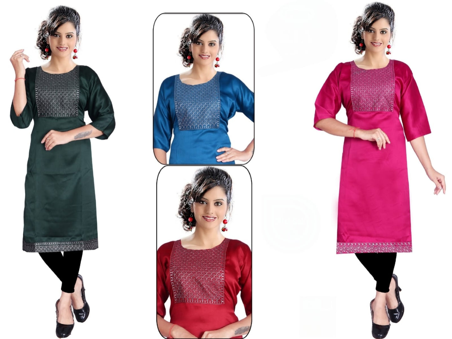 PickCell Kia Satin Kurti with Neck Work  Elegant Party & Daily Wear for Women