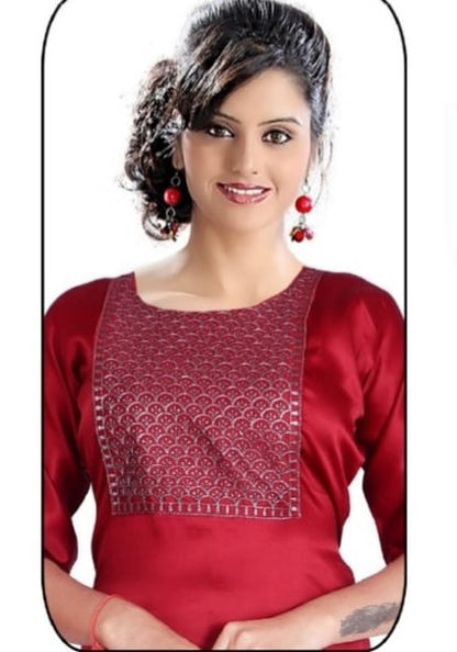PickCell Kia Satin Kurti with Neck Work  Elegant Party & Daily Wear for Women