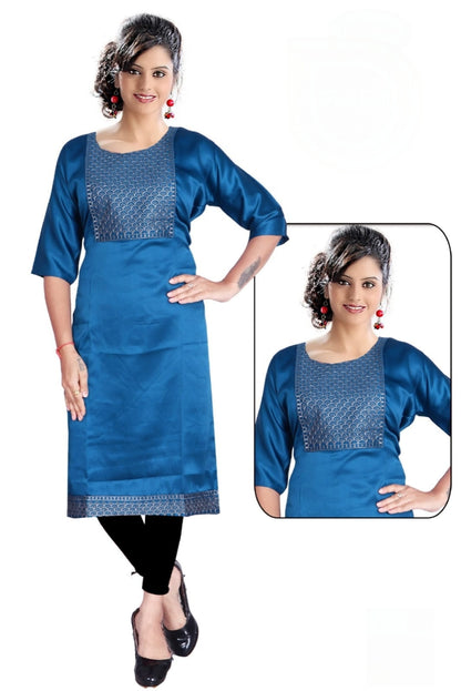 PickCell Kia Satin Kurti with Neck Work  Elegant Party & Daily Wear for Women