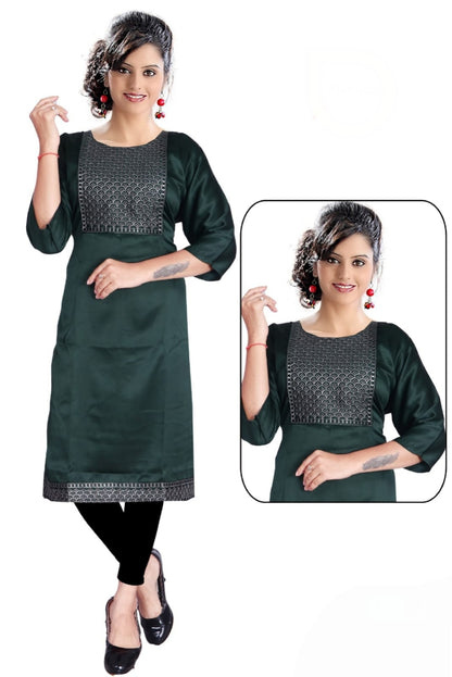 PickCell Kia Satin Kurti with Neck Work  Elegant Party & Daily Wear for Women