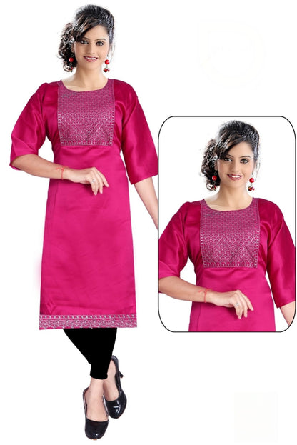 PickCell Kia Satin Kurti with Neck Work  Elegant Party & Daily Wear for Women