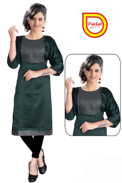 PickCell Kia Satin Kurti with Neck Work – Elegant Party & Daily Wear for Women