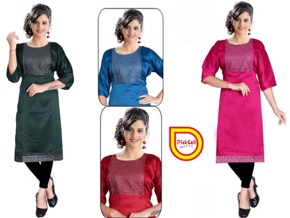 PickCell Kia Satin Kurti with Neck Work – Elegant Party & Daily Wear for Women