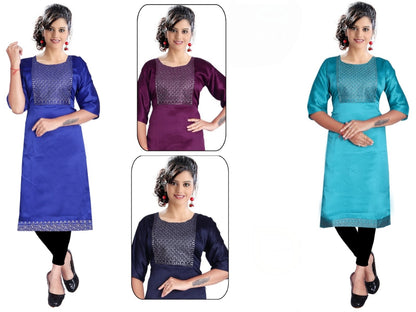 PickCell Kia Satin Embroidered Kurti  Premium Neck Work for Women | Party & Festive Wear