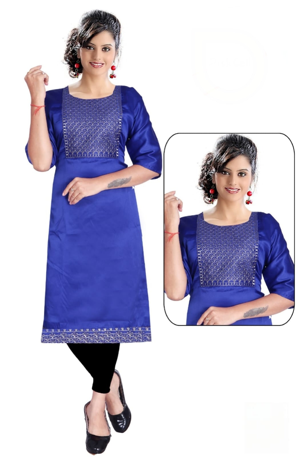 PickCell Kia Satin Embroidered Kurti  Premium Neck Work for Women | Party & Festive Wear