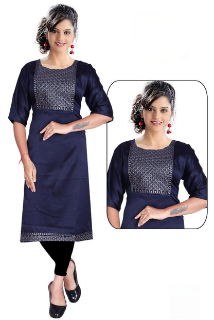 PickCell Kia Satin Embroidered Kurti  Premium Neck Work for Women | Party & Festive Wear