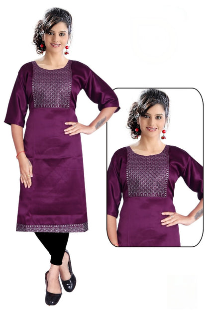 PickCell Kia Satin Embroidered Kurti  Premium Neck Work for Women | Party & Festive Wear