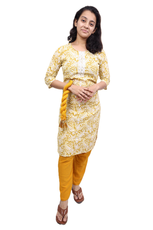 PickCell Cotton Printed Kurti With Bottom & Dupatta