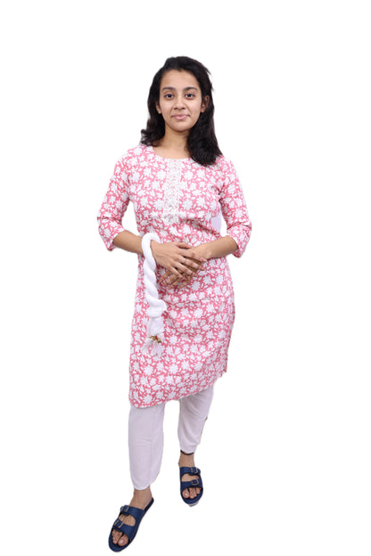 PickCell Cotton Printed Kurti With Bottom & Dupatta