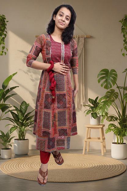 PickCell Triveni Sangam Embroidery Cotton Kurti with Pyajama and Dupatta