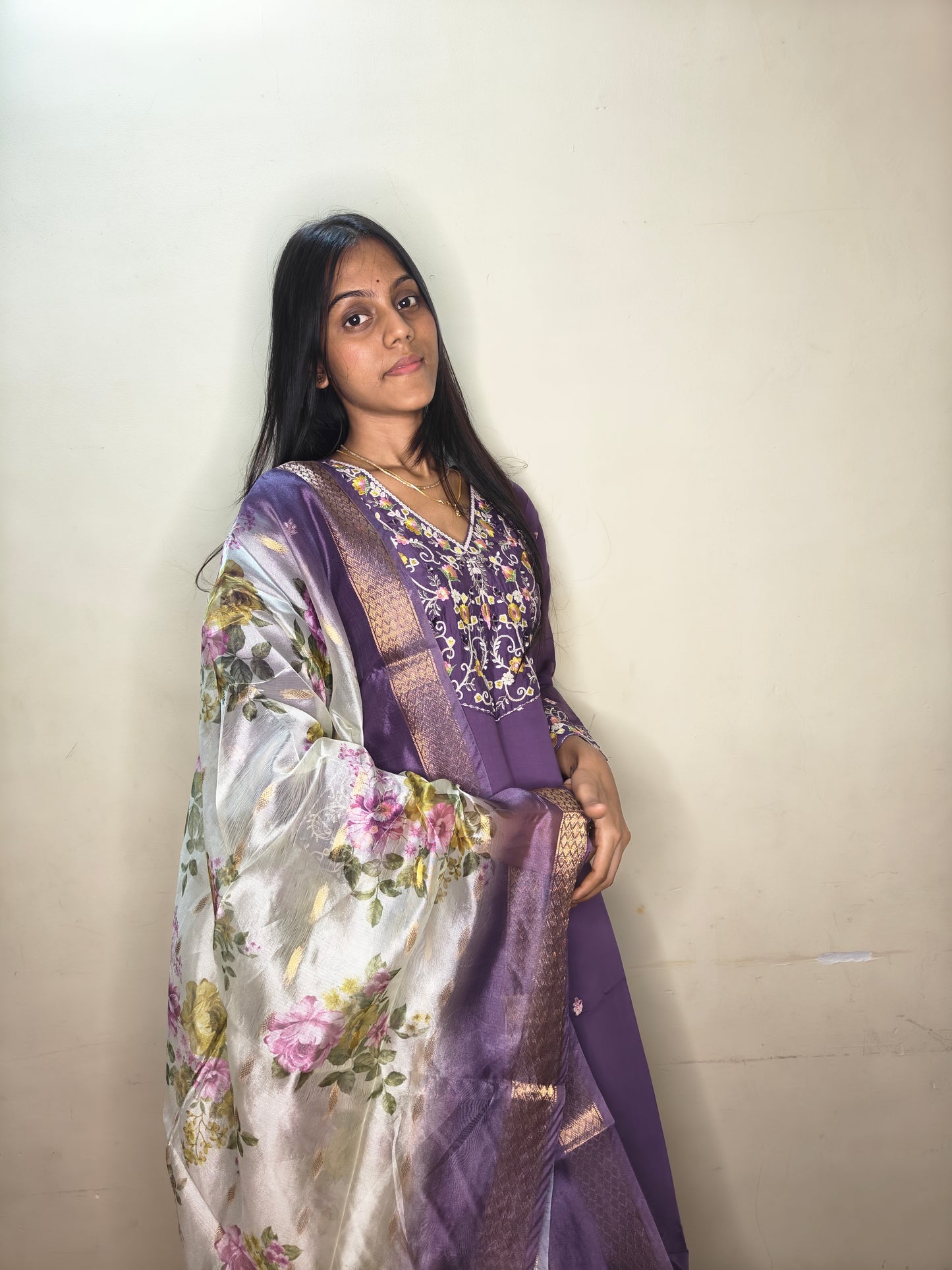 PickCell Heavy Embrodiary Work Kurti with Bottom & Photo Print Dupatta