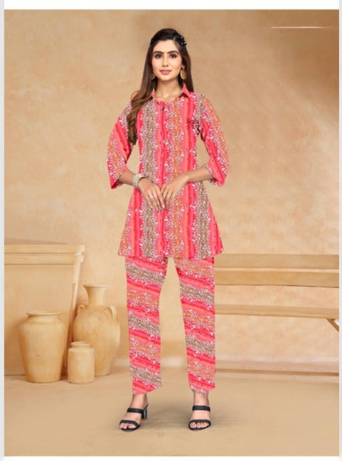 PickCell Women’s Cotton Canderi Ready-to-Wear Kurti & Pant Set (Pink, Trendy Ethnic Wear)