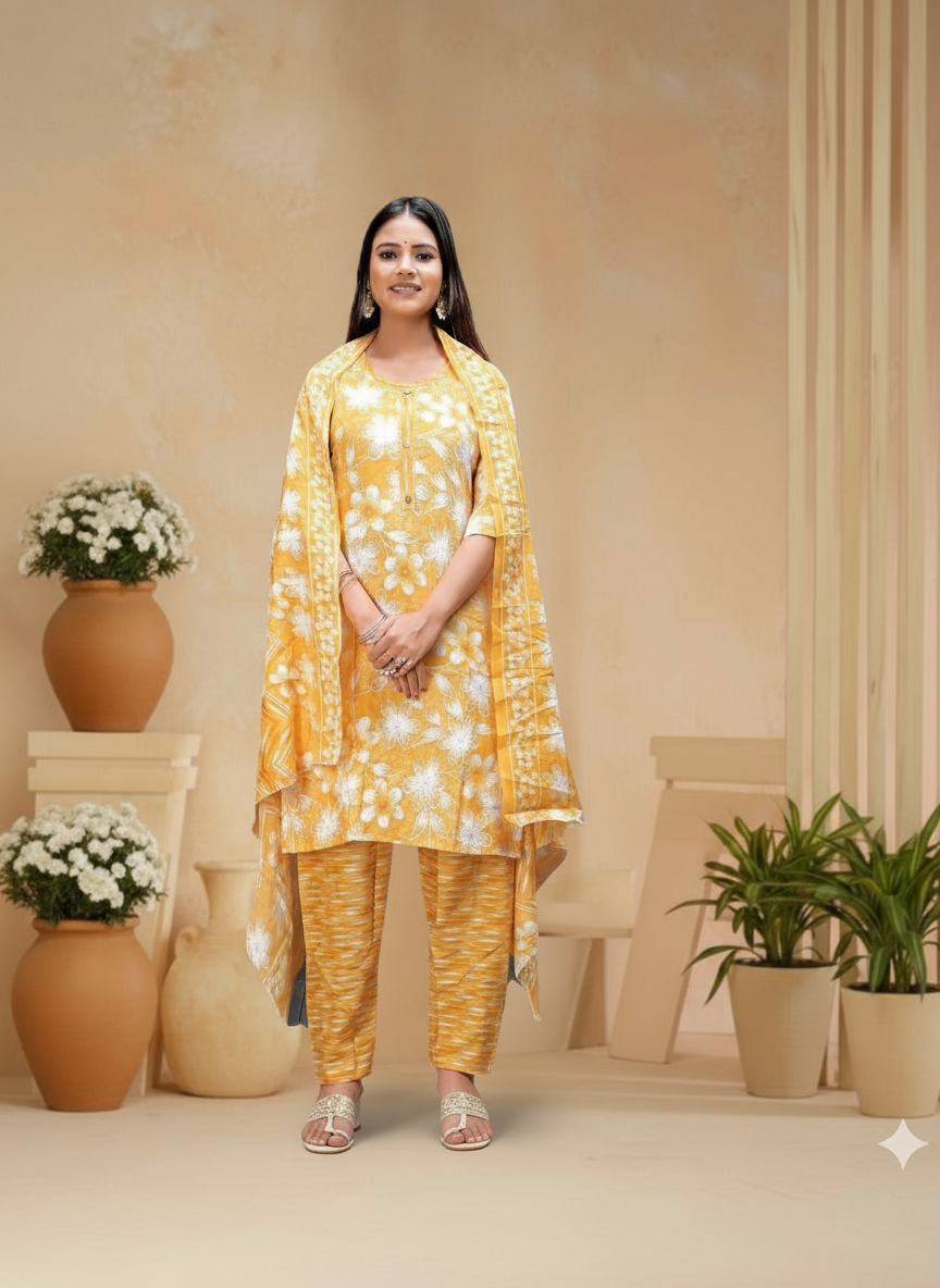 PickCell Women Kurti with Botttom & Dupatta (3 pcs set)