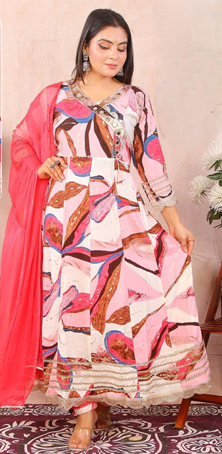 PickCell Heavy Embroidary  Foil Print  Ghera Hand Work 3 Pcs Set