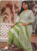 PickCell Cotton Embrodiary Work Long Frock Style Kurti with Bottom & Dupatta