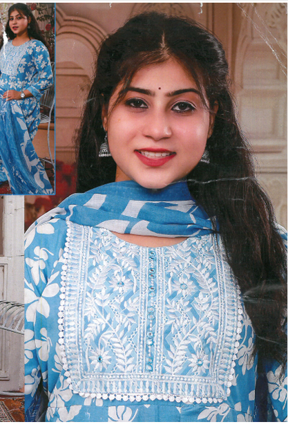 PickCell Cotton Embrodiary Work Long Frock Style Kurti with Bottom & Dupatta