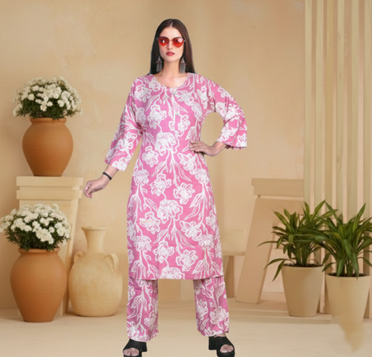 PickCell Heavy Reyon Printed Long Coord Set  for Women (Big Size)