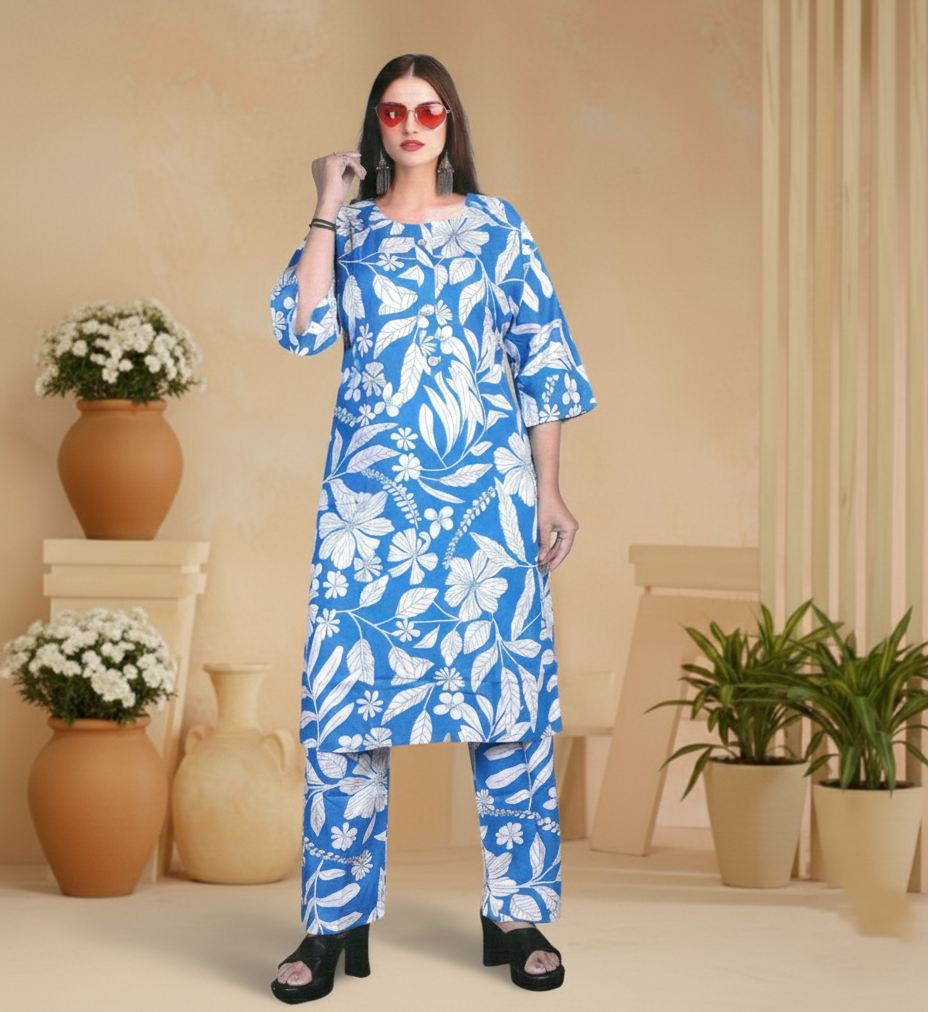 PickCell Heavy Reyon Printed Long Coord Set  for Women (Big Size)