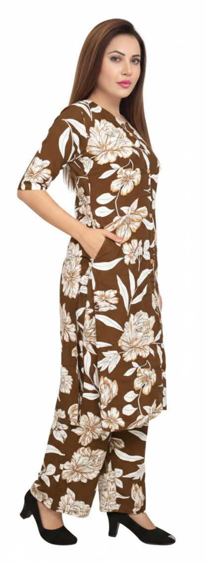 PickCell Heavy Reyon Printed Long Coord Set  for Women