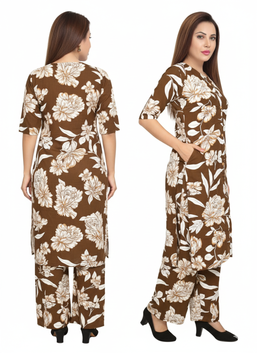 PickCell Heavy Reyon Printed Long Coord Set  for Women
