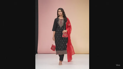 PickCell Embroidery Work Ghera Kurti Set with Bottom & Dupatta – Premium Women’s Ethnic Wear in Vichitra Fabric