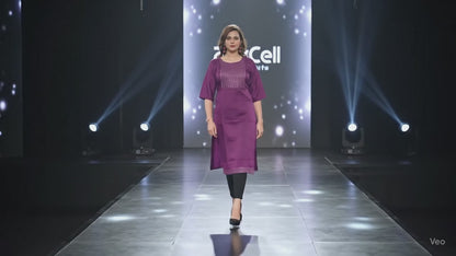 PickCell Kia Satin Embroidered Kurti – Premium Neck Work for Women | Party & Festive Wear