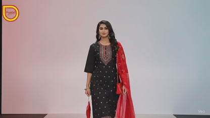 PickCell Embroidery Work Ghera Kurti Set with Bottom & Dupatta – Premium Women’s Ethnic Wear in Vichitra Fabric