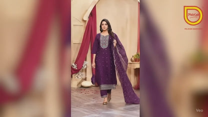 PickCell Embroidery Work Ghera Kurti Set with Bottom & Dupatta  Premium Women Ethnic Wear in Vichitra Fabric