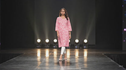PickCell Printed Long Kurti – Poly Cotton Fabric (Pink)