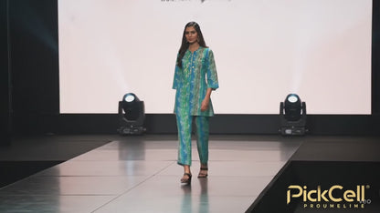 PickCell Women Cotton Canderi Ready-to-Wear Kurti & Pant Set Trendy Ethnic Wear