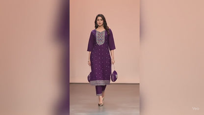 PickCell Embroidery Work Ghera Kurti Set with Bottom & Dupatta  Premium Women Ethnic Wear in Vichitra Fabric