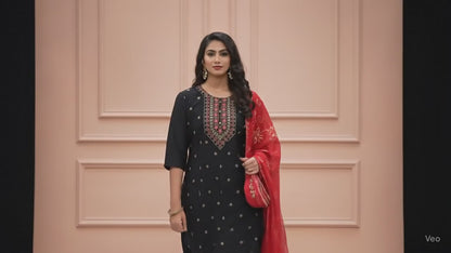 PickCell Flared Ghera Kurti Set with Bottom & Dupatta – Vichitra Fabric Designer Ethnic Wear for Women