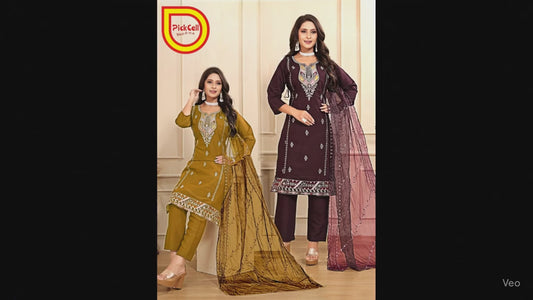 ✨ PickCell Roman Silk Embroidery Work Kurti Set (With Top, Bottom & Pakistani Organza Dupatta Work)